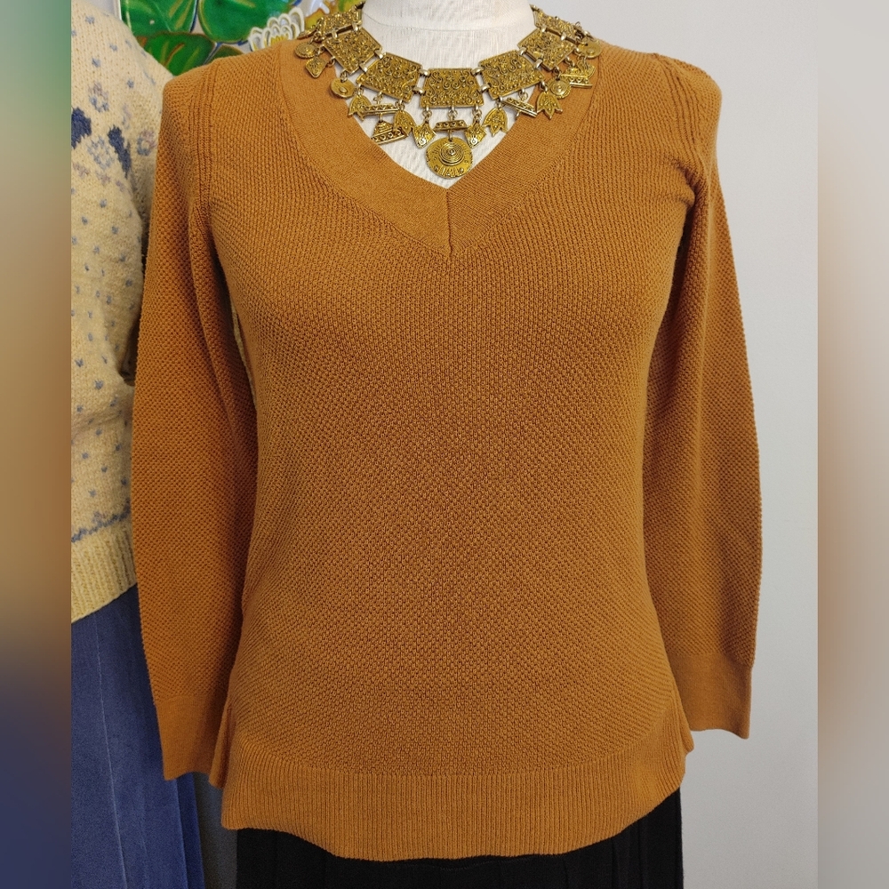 Women's V-Neck Sweater - Mustard
